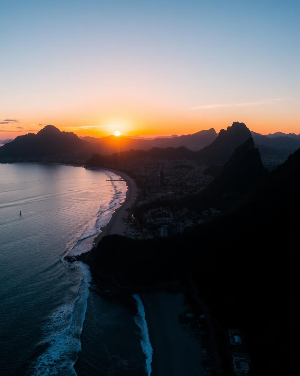 Rio de Janeiro coastline and mountains at sunset