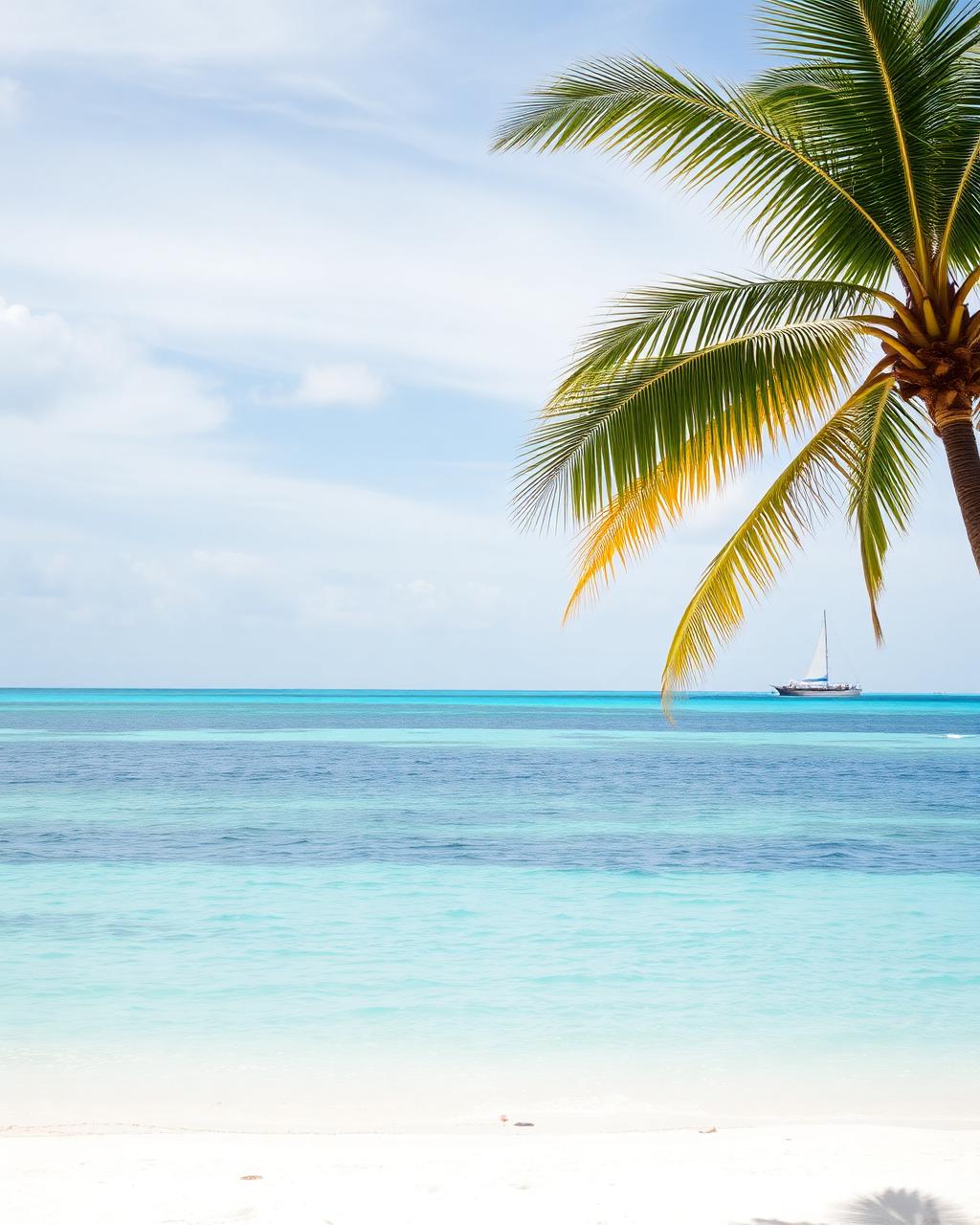 Caribbean beach with palm tree and turquoise water