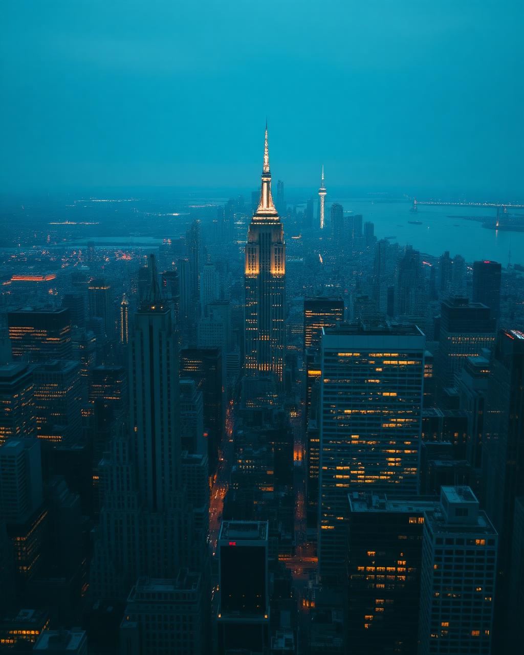 New York City skyline at blue hour