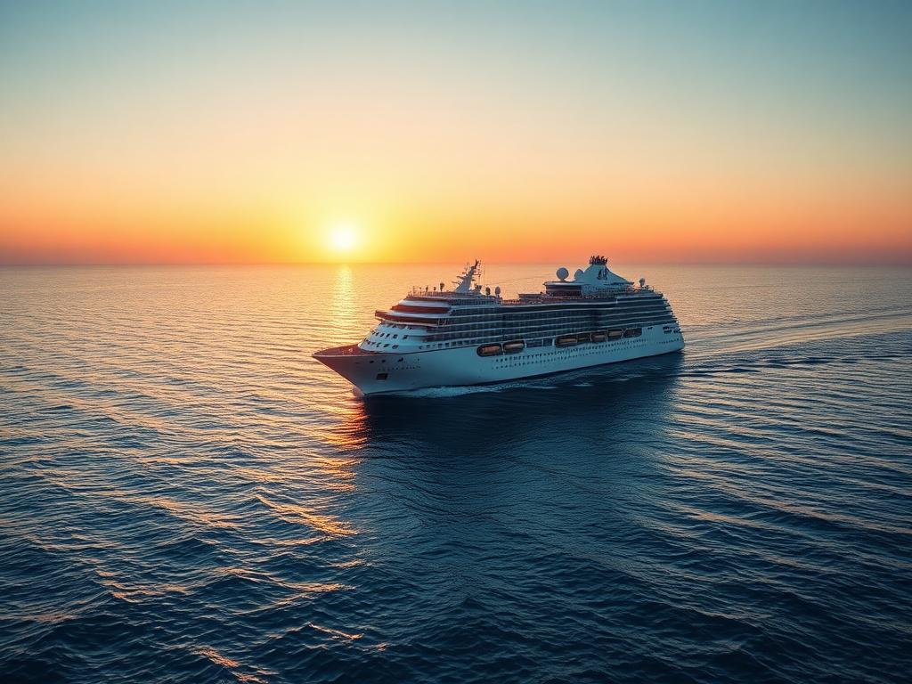 Cruise ship at sea during sunrise